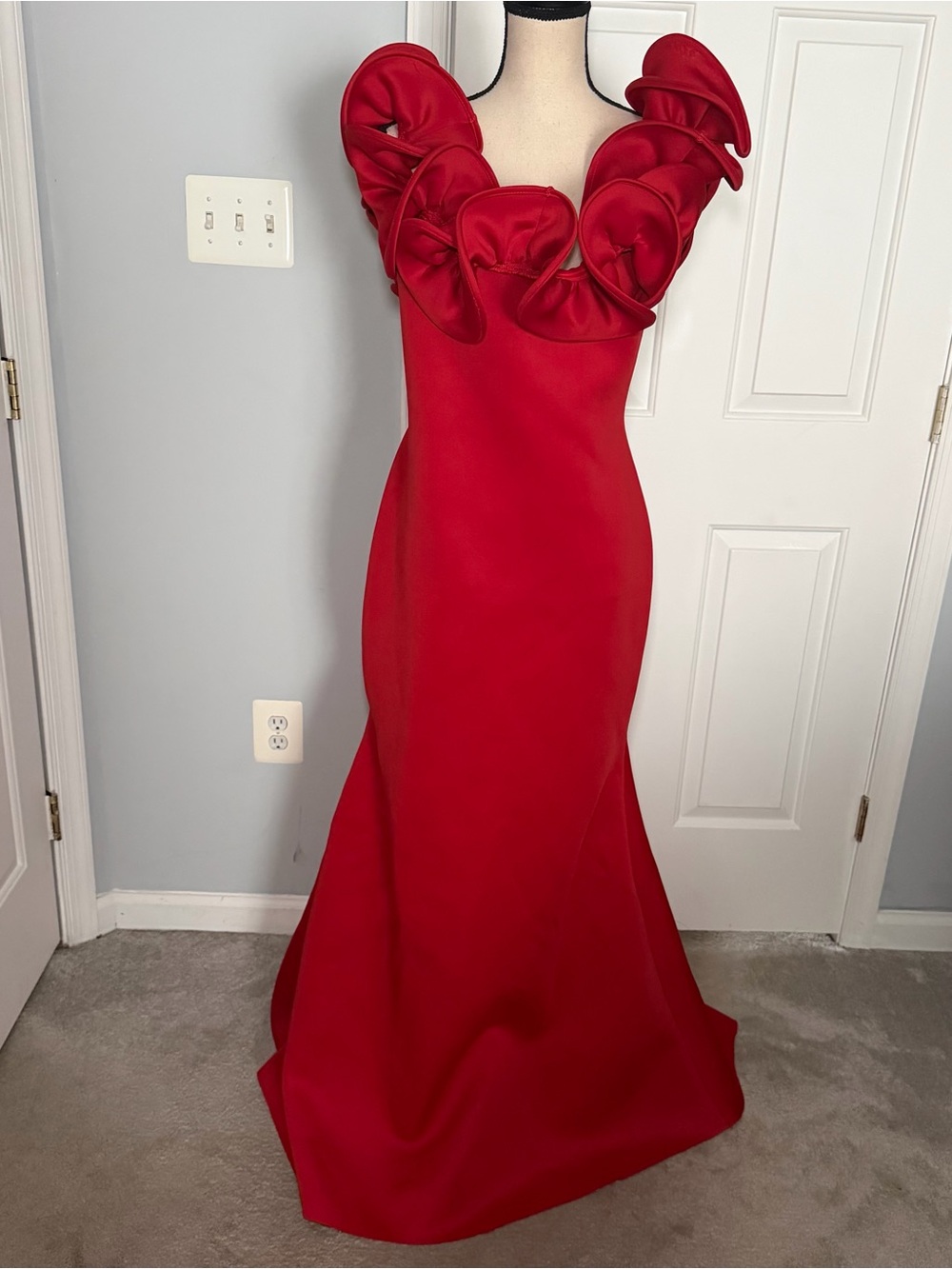 Red Ruffle-Trim Maxi Gown